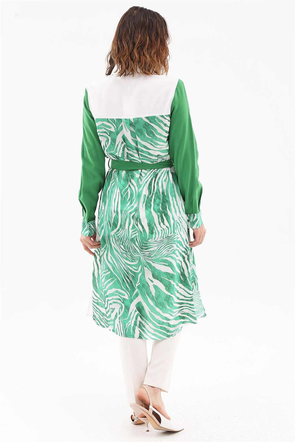 Zebra Pattern Long Tunic Ecru-Green