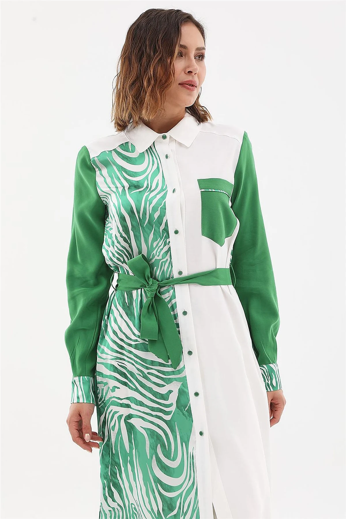 Zebra Pattern Long Tunic Ecru-Green