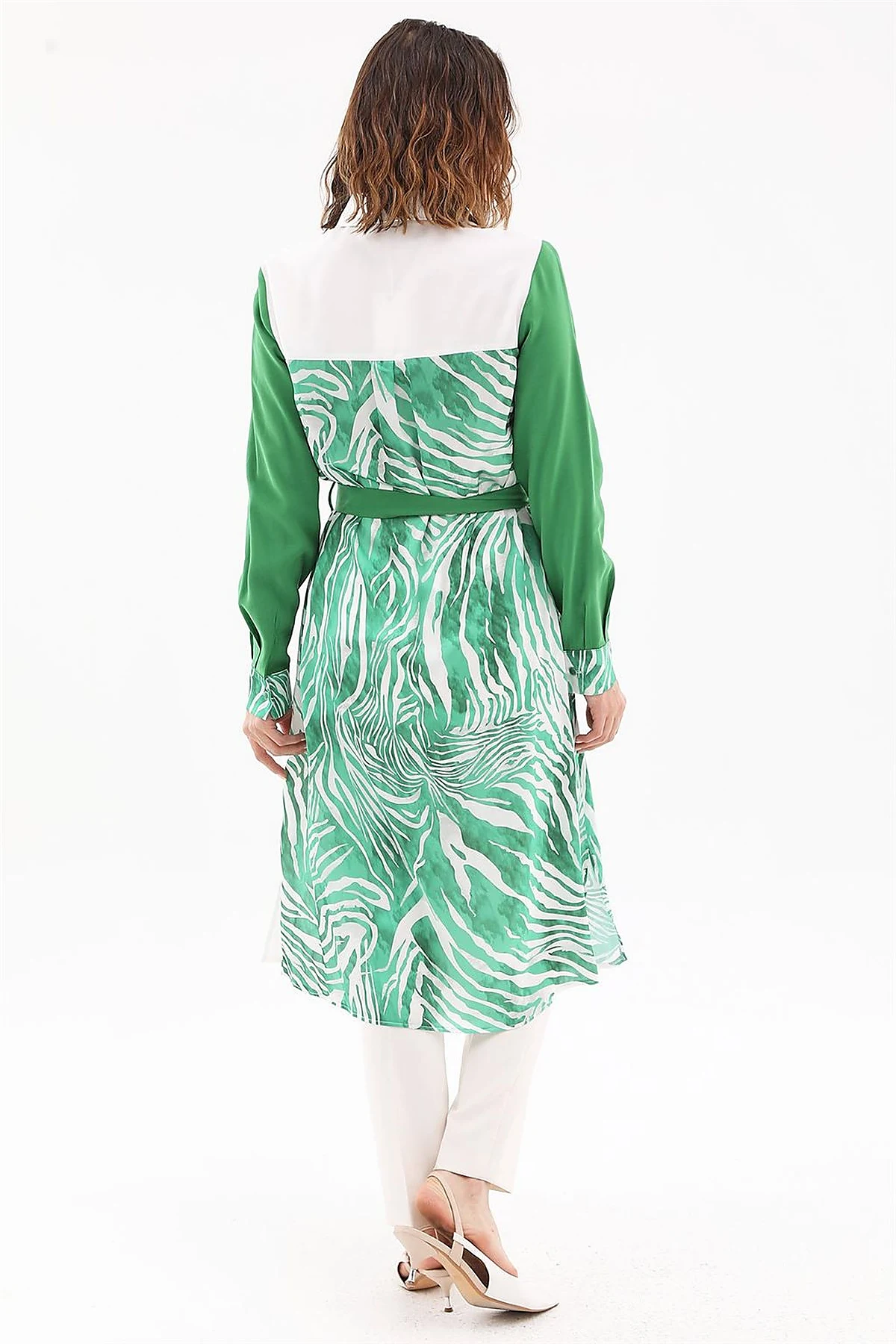 Zebra Pattern Long Tunic Ecru-Green