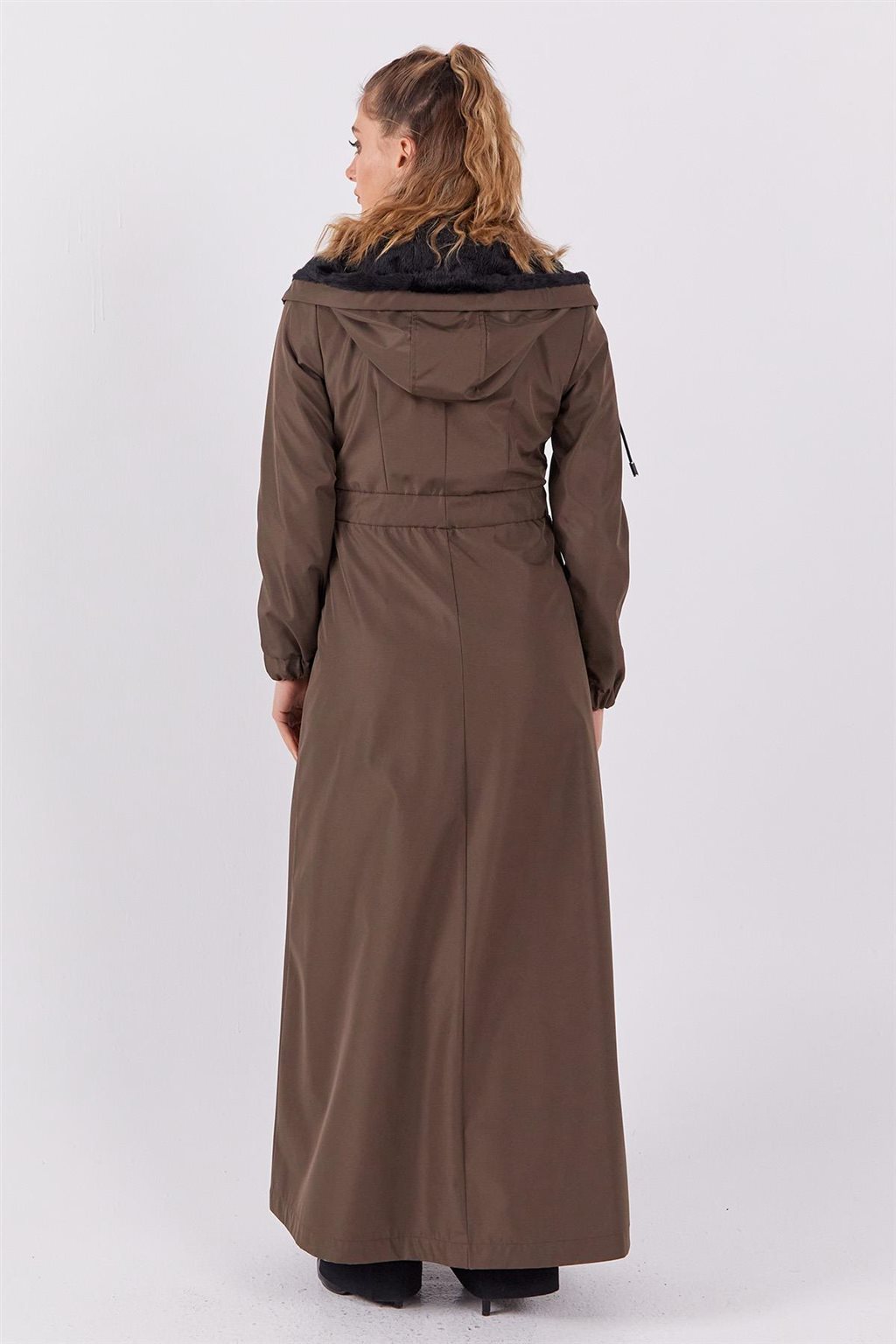 Plush Detailed Overcoat in Khaki