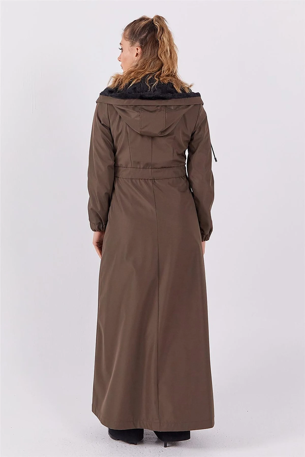 Plush Detailed Overcoat in Khaki