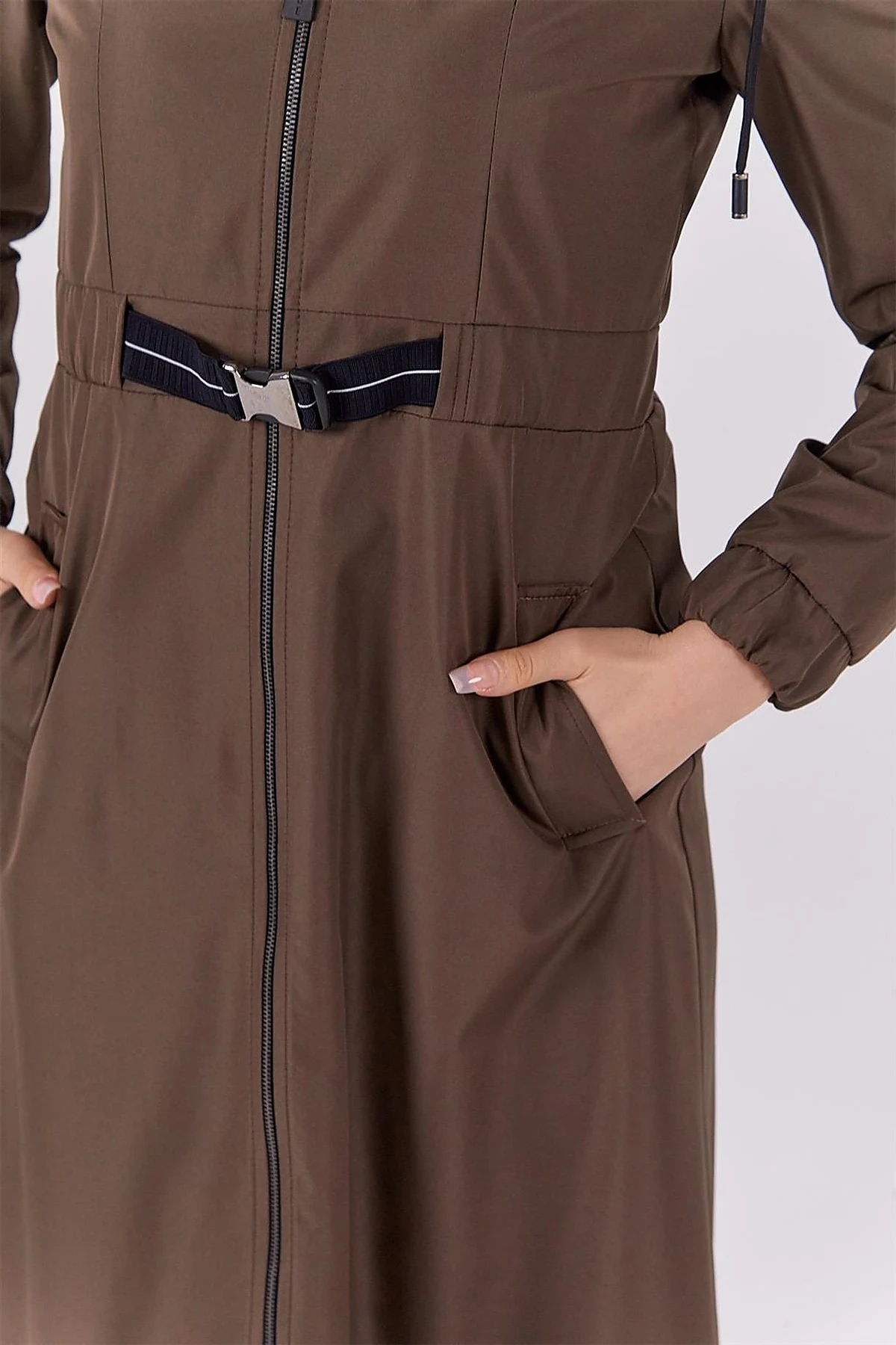 Plush Detailed Overcoat in Khaki