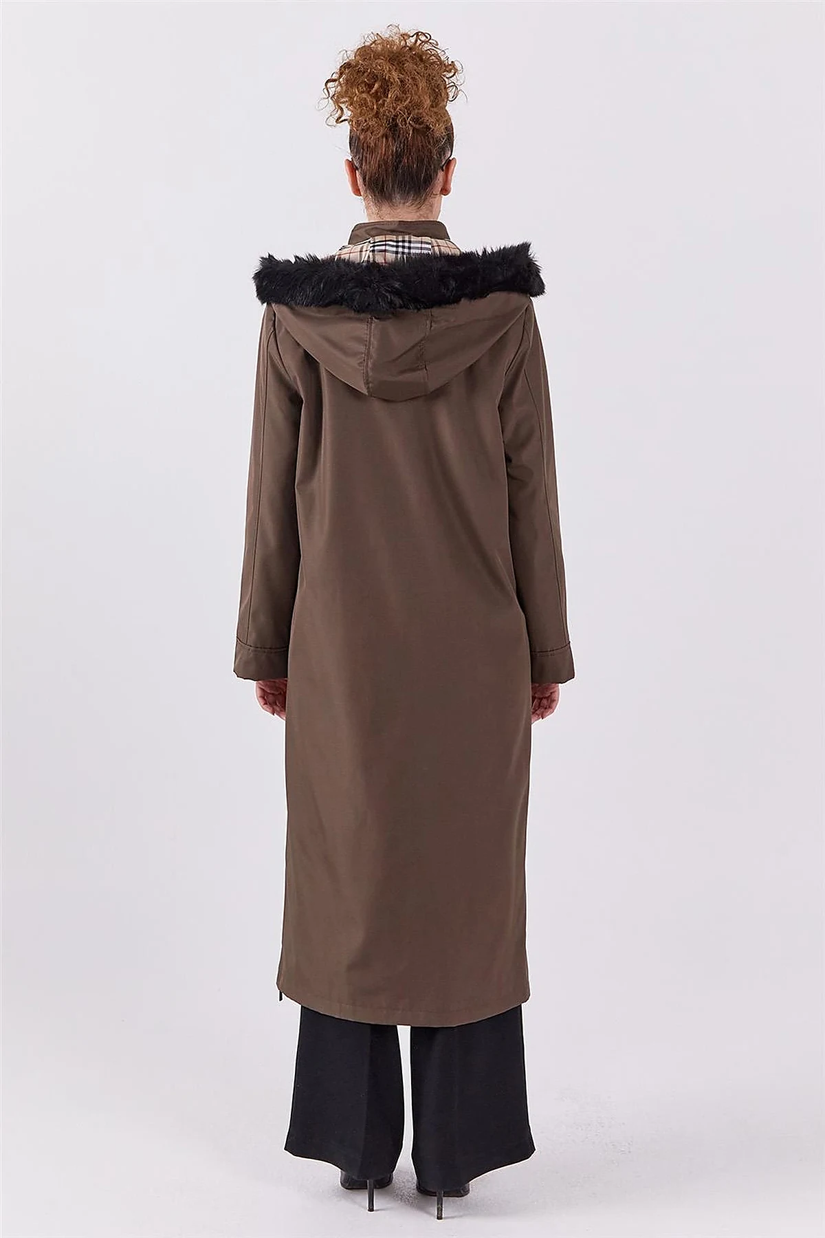 Pocket Detail Hooded Coat Khaki