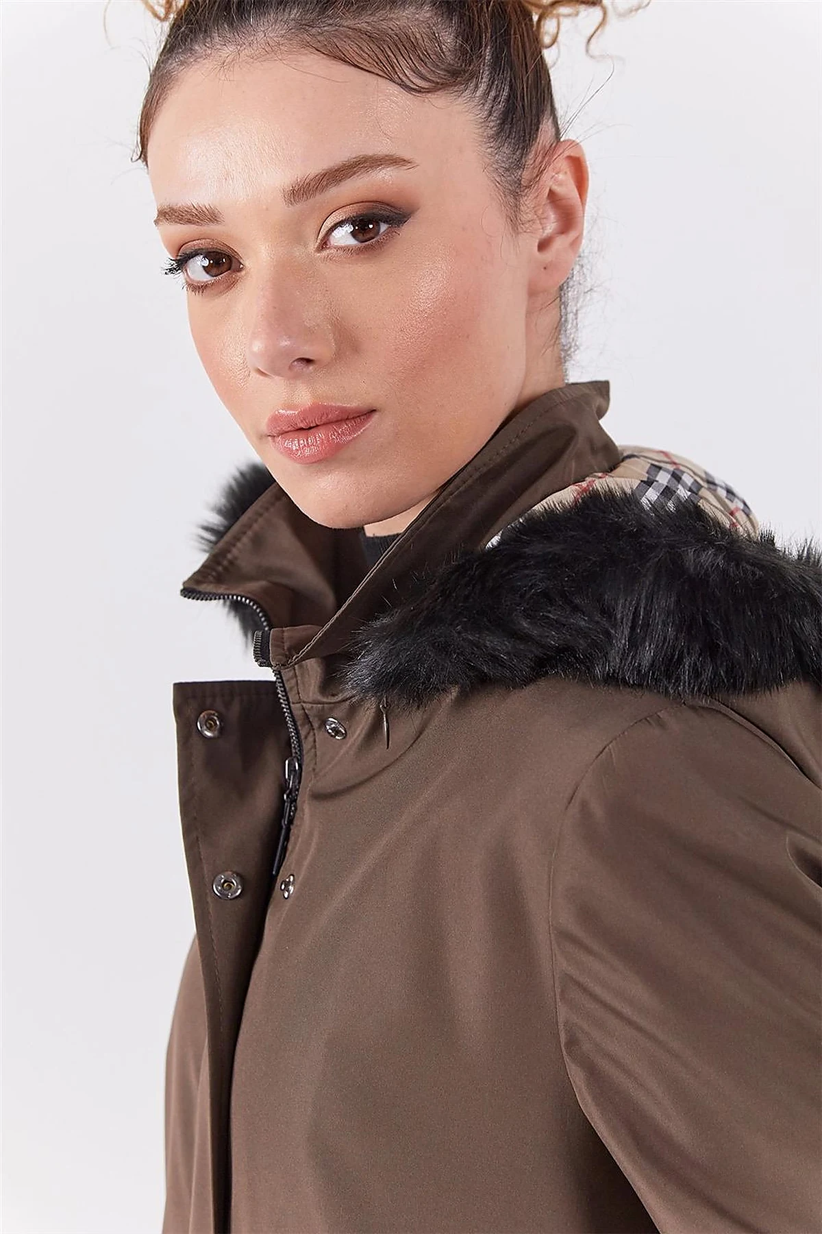 Pocket Detail Hooded Coat Khaki