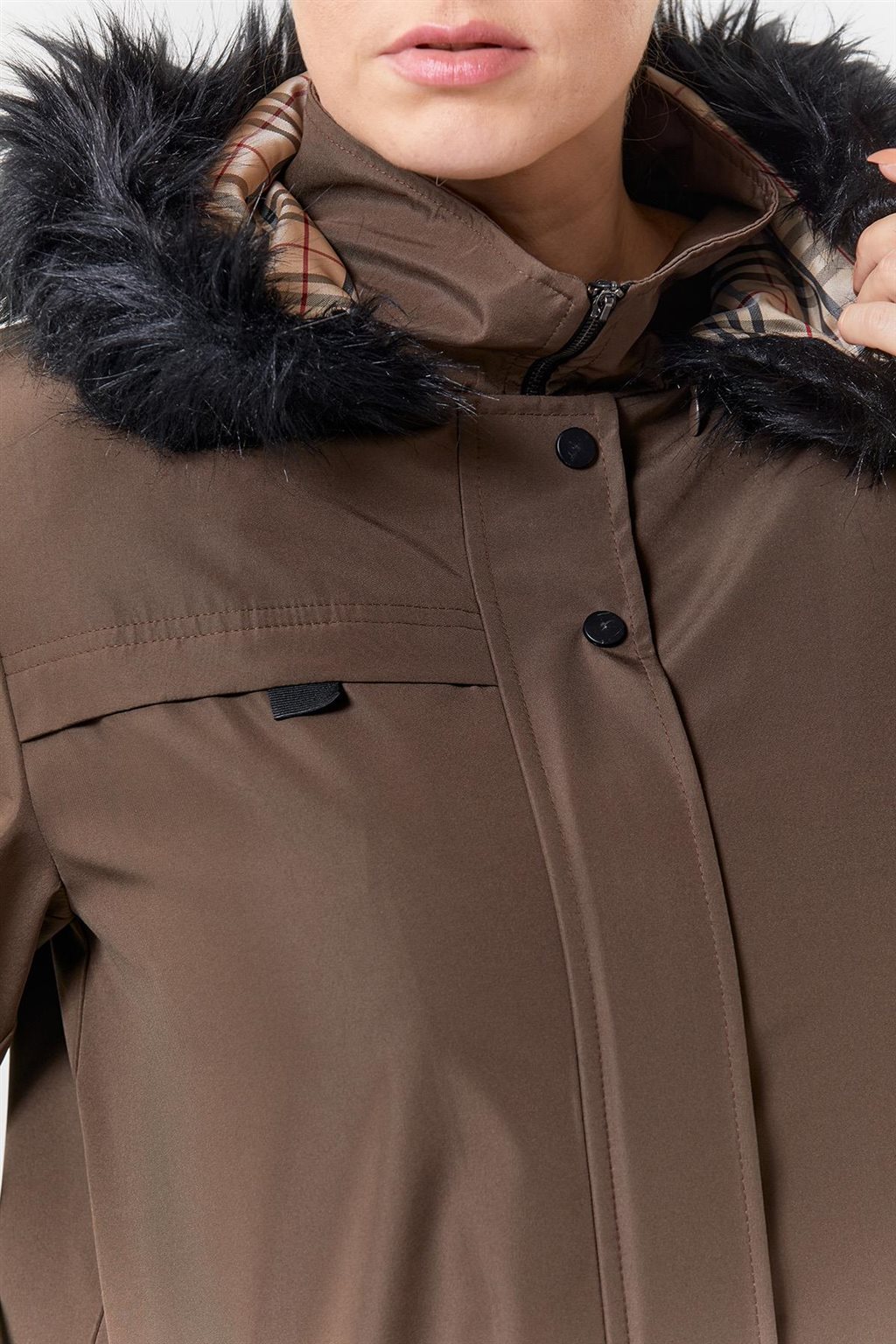 Zippered Hem Detail Coat Khaki
