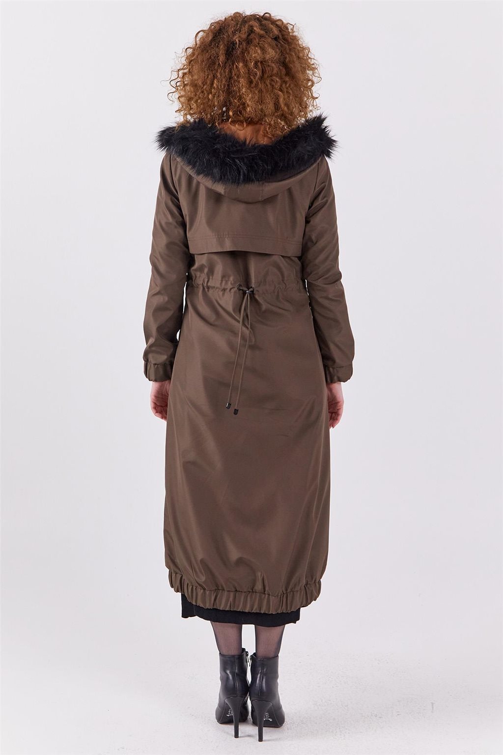 Faux Fur Zippered Coat Khaki
