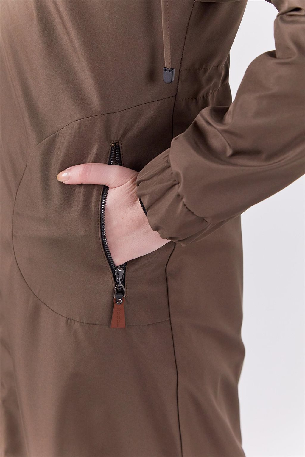 Faux Fur Zippered Coat Khaki