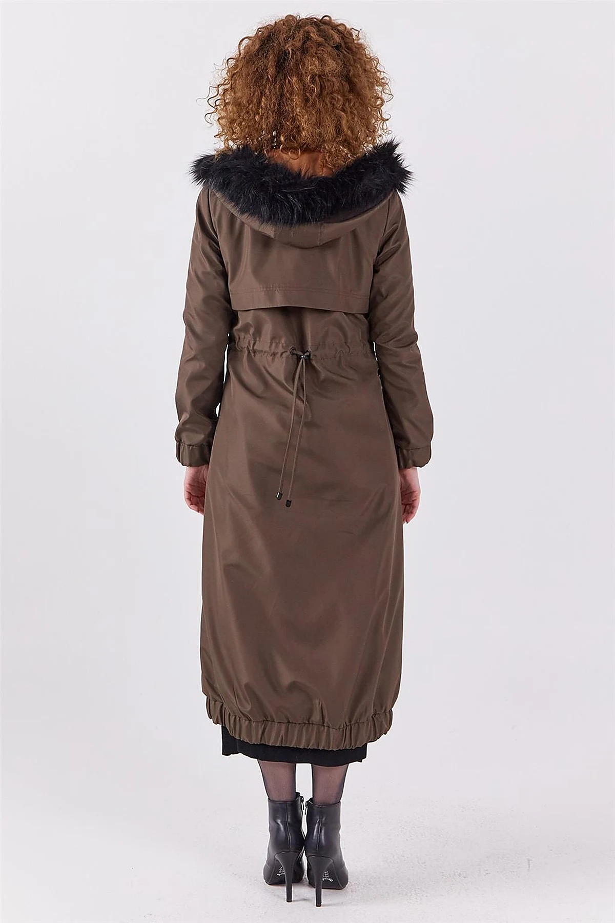 Faux Fur Zippered Coat Khaki