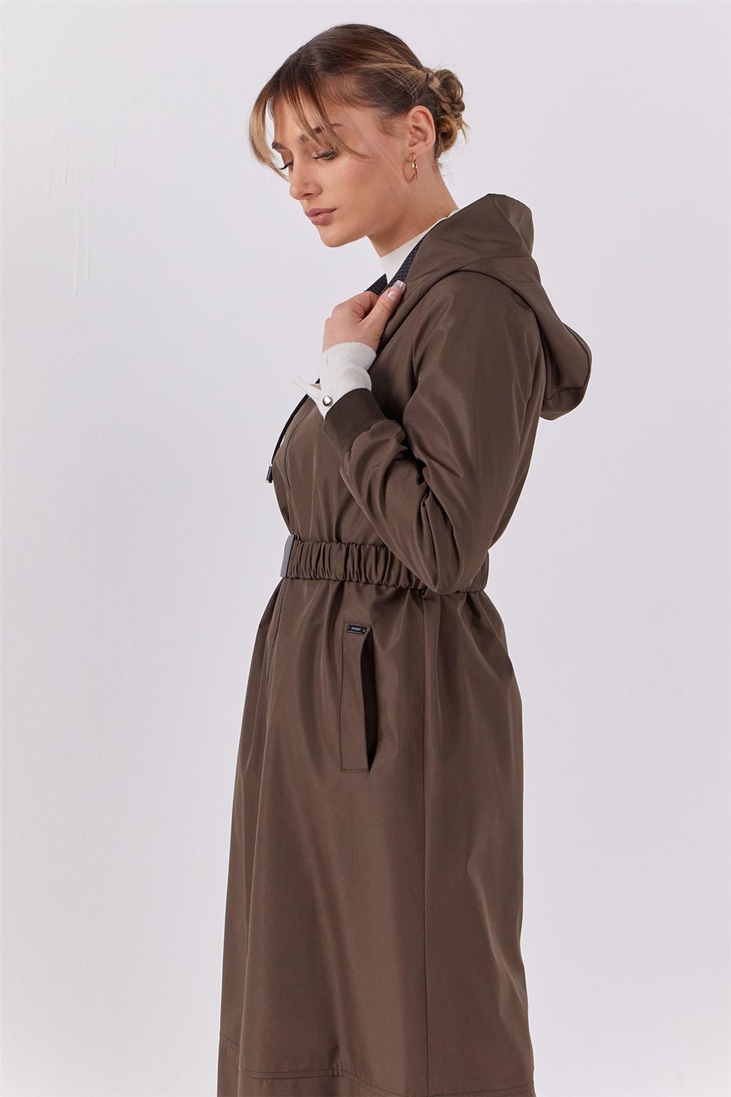Belted Hooded Coat Khaki