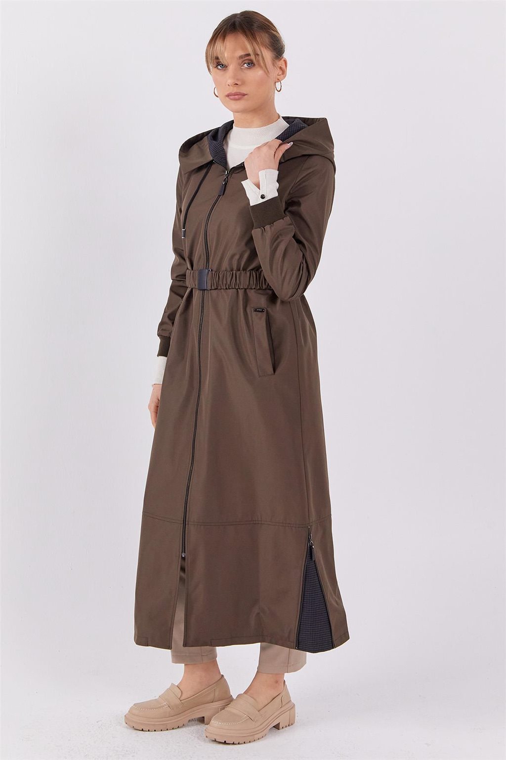 Belted Hooded Coat Khaki