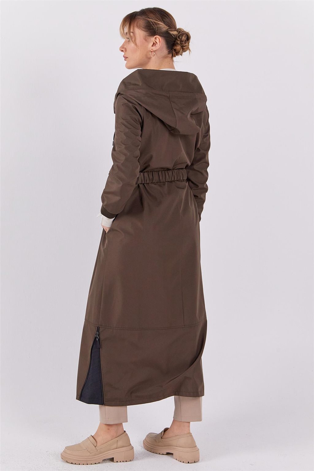 Belted Hooded Coat Khaki