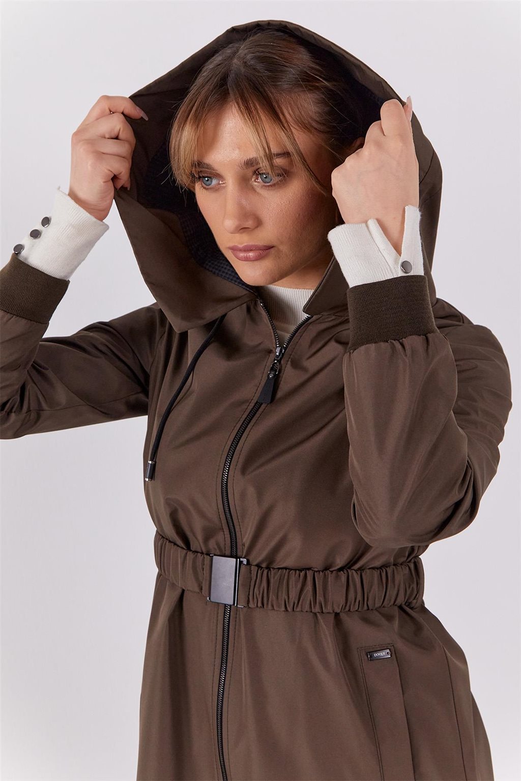 Belted Hooded Coat Khaki