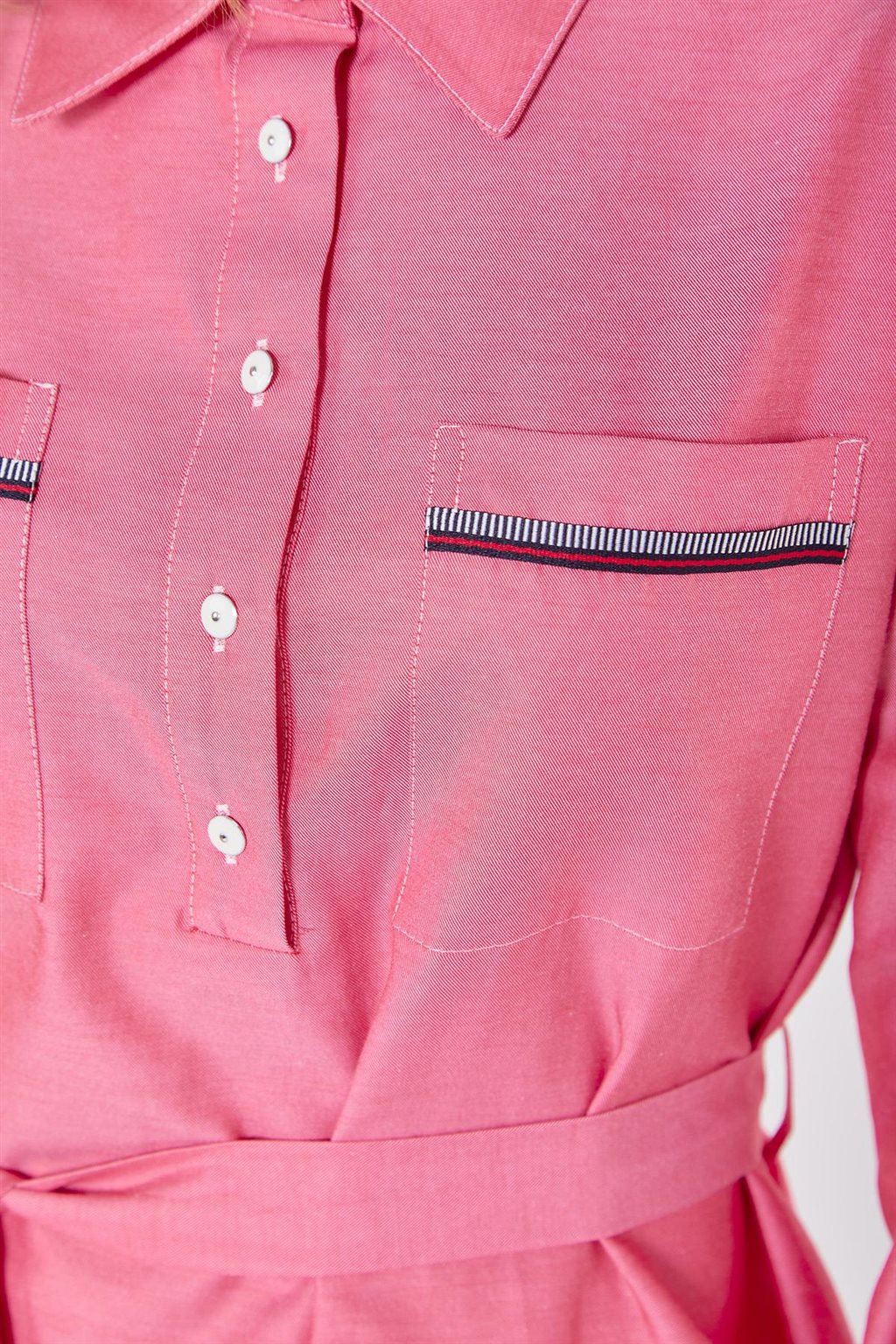 Belted Tunic with Half Button Closure Pink