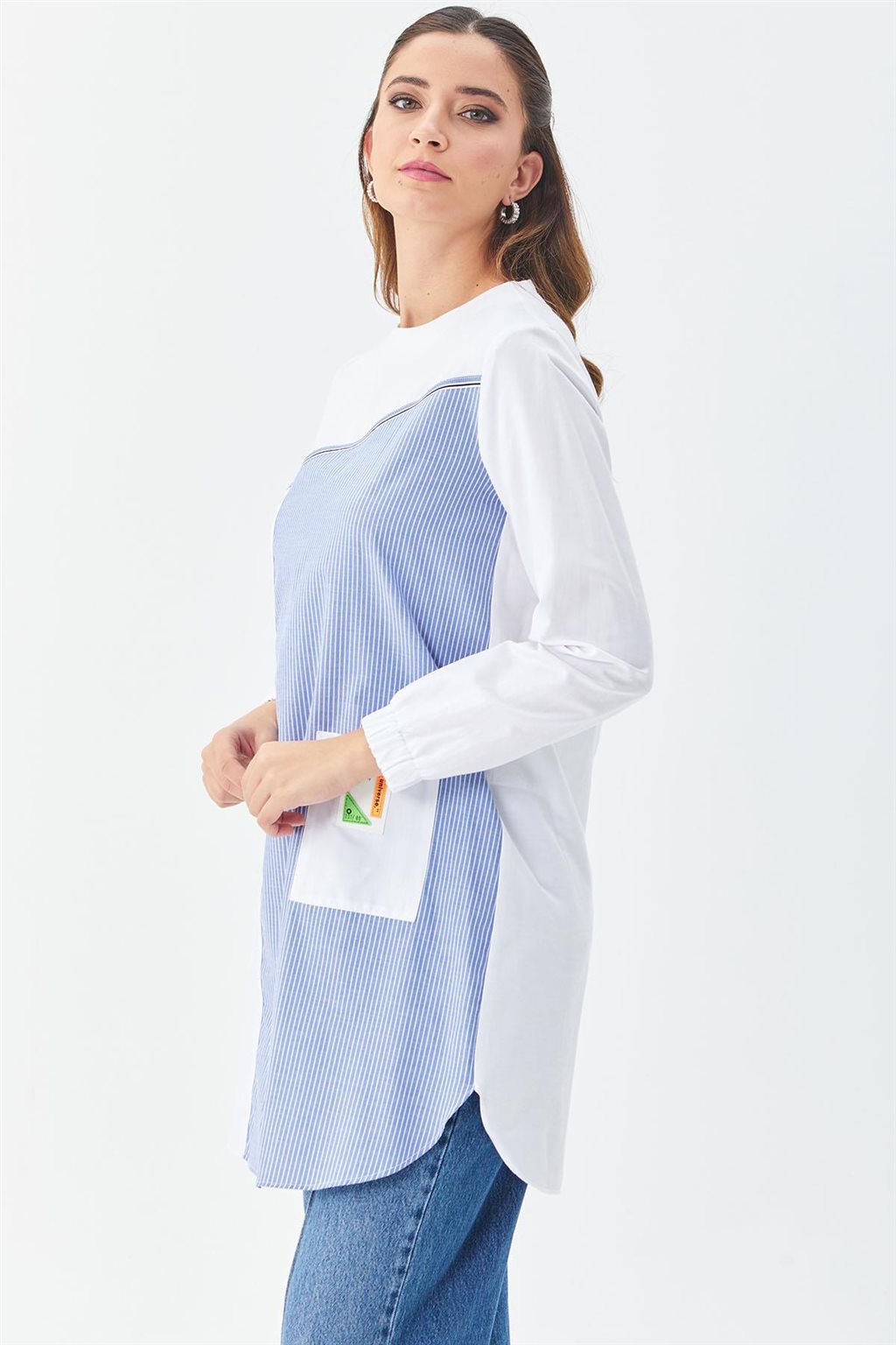 Contrasted Stripe Pattern Tunic Optical White-Blue