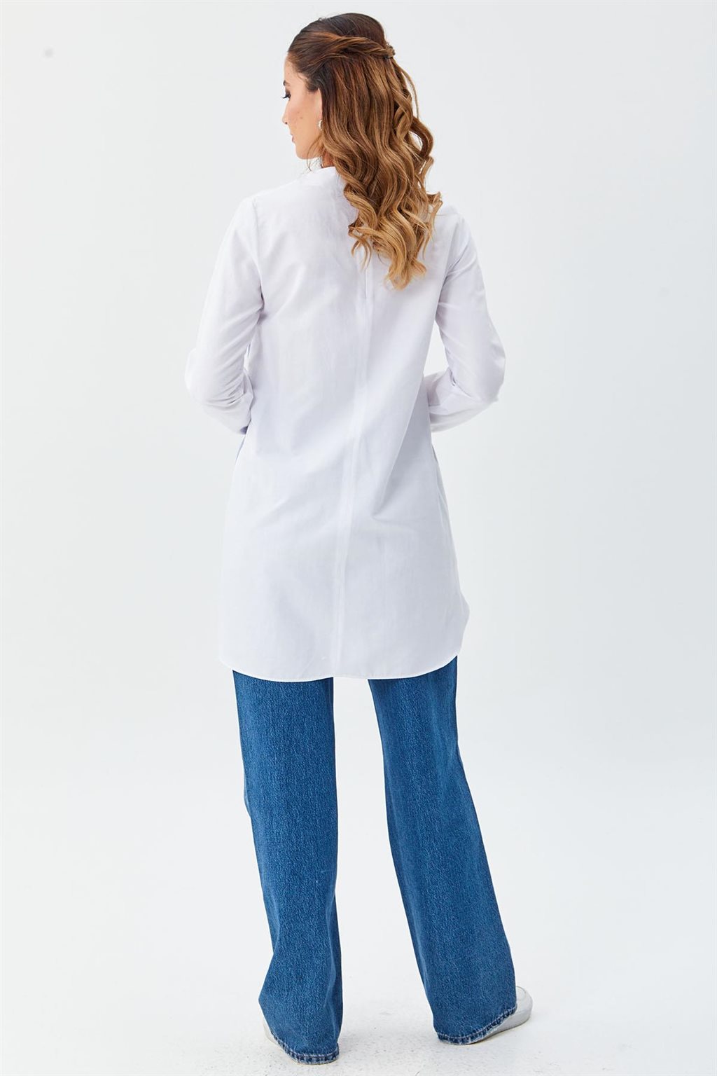 Contrasted Stripe Pattern Tunic Optical White-Blue