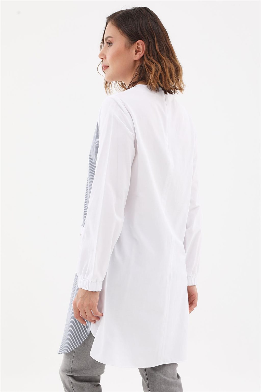 Contrasted Stripe Pattern Tunic Optical White-Navy
