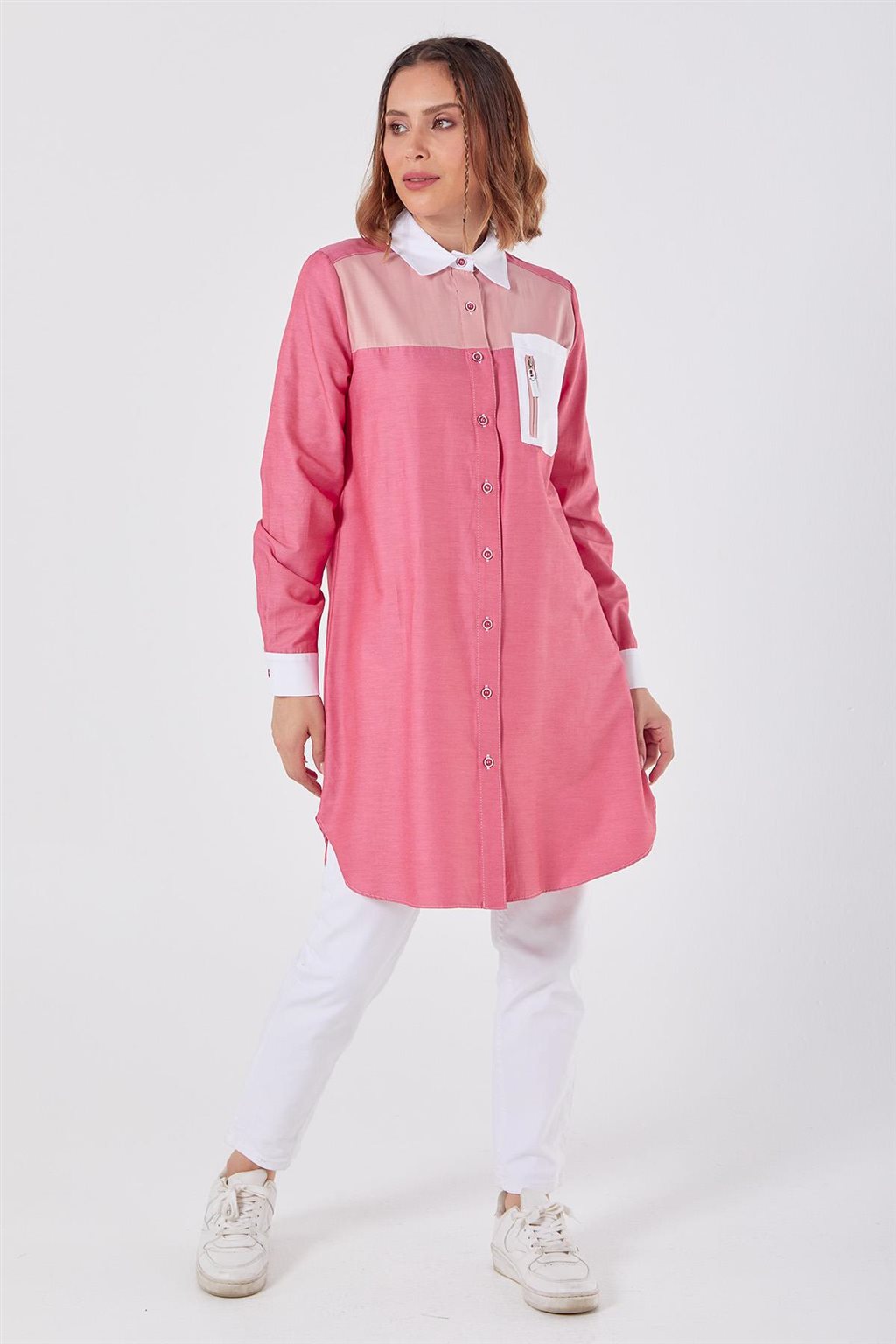 Fermuar Detaylı Tunik Pembe