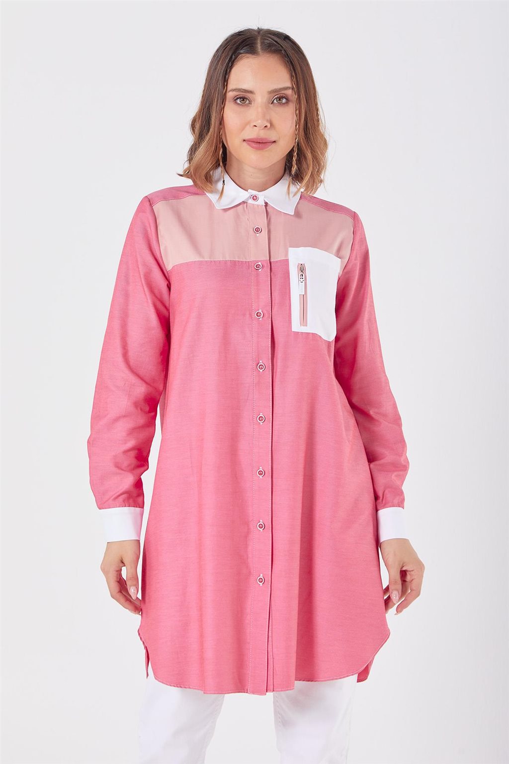 Fermuar Detaylı Tunik Pembe