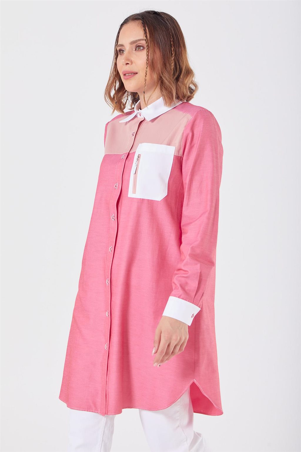 Fermuar Detaylı Tunik Pembe