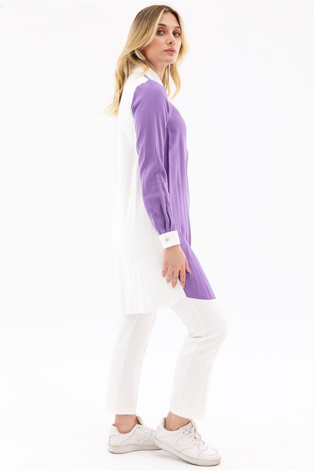 Flap Pocket Tunic Ecru-Purple
