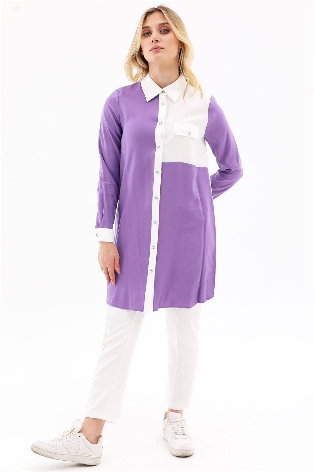 Flap Pocket Tunic Ecru-Purple