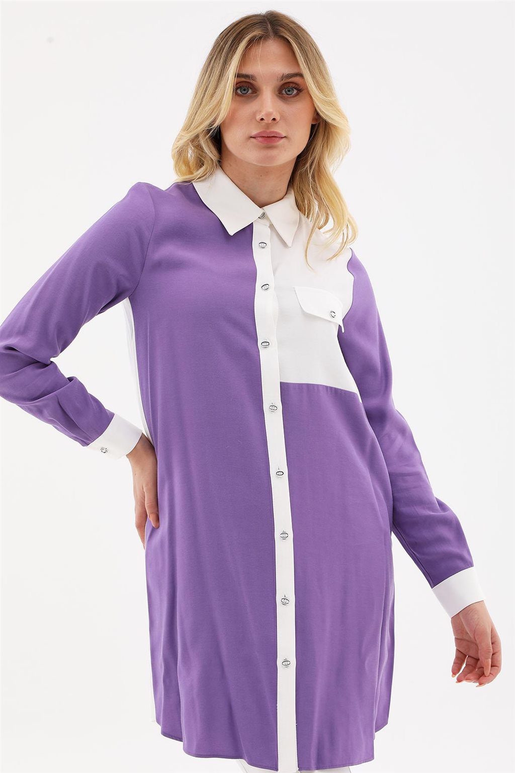 Flap Pocket Tunic Ecru-Purple