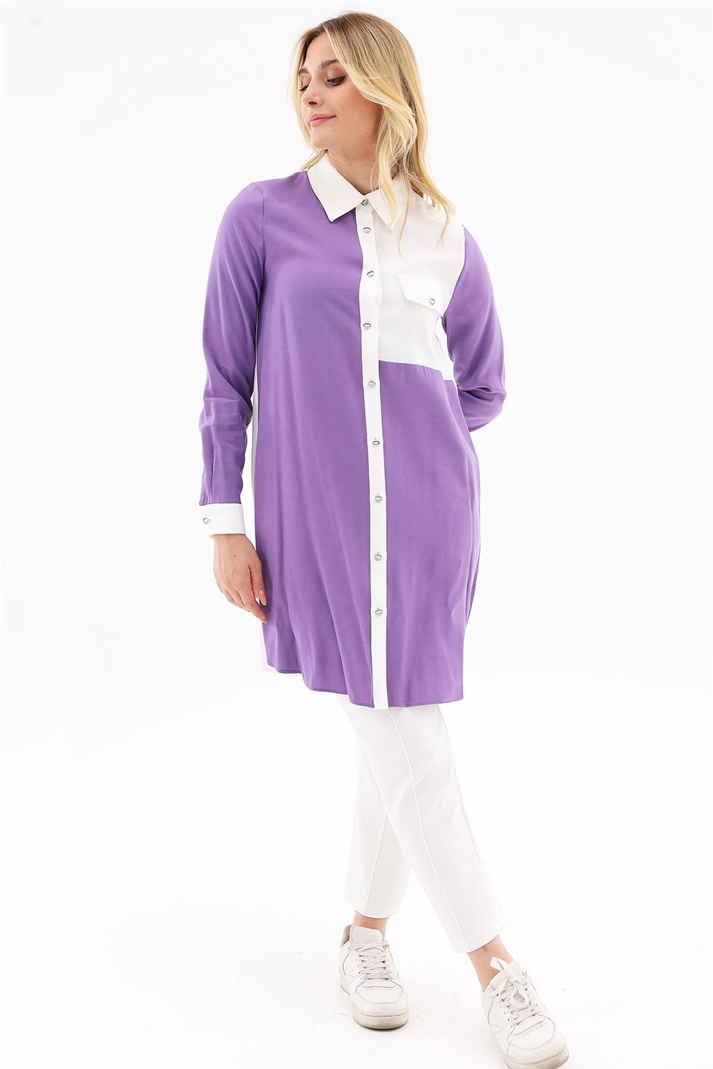 Flap Pocket Tunic Ecru-Purple