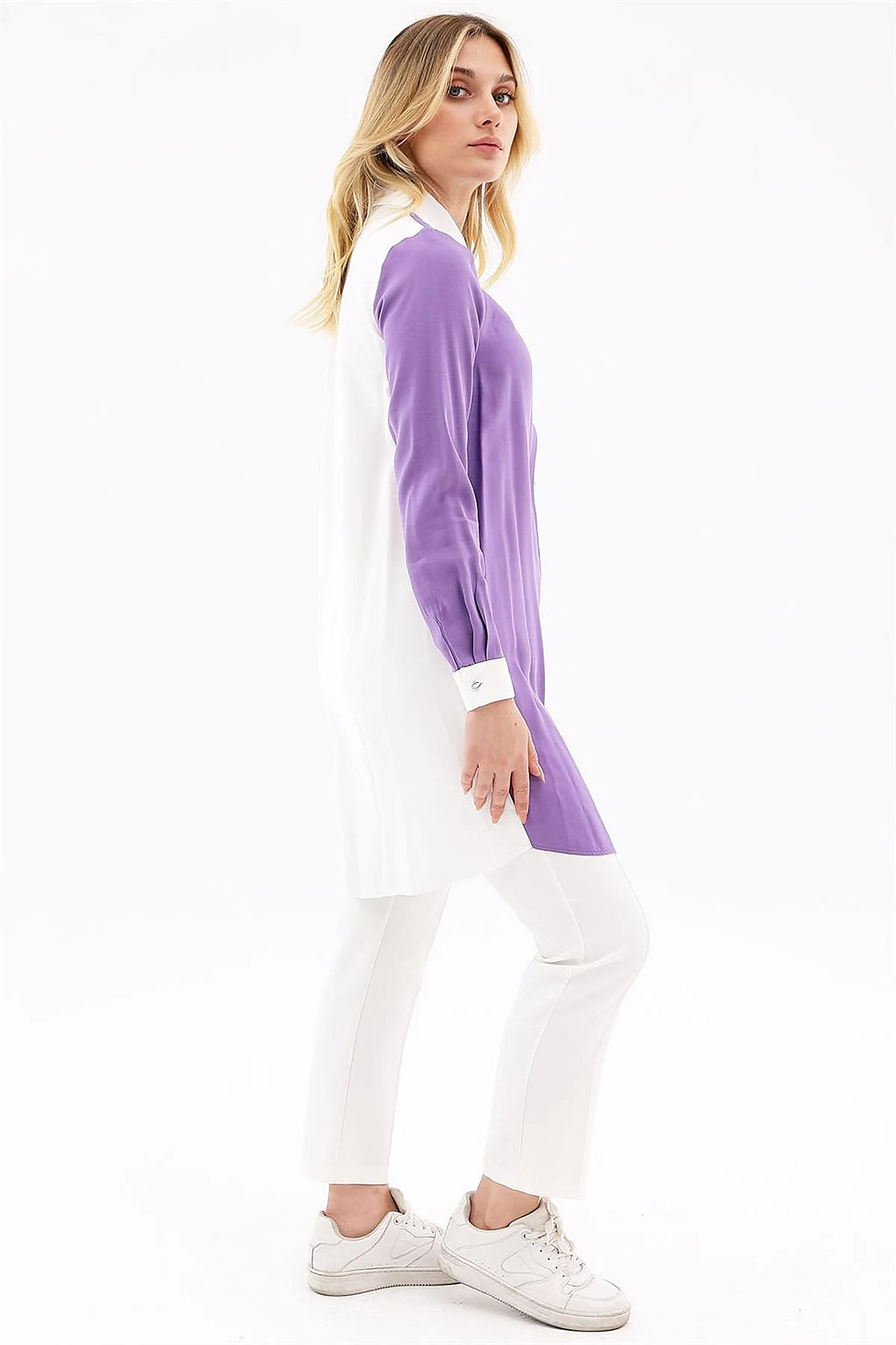 Flap Pocket Tunic Ecru-Purple
