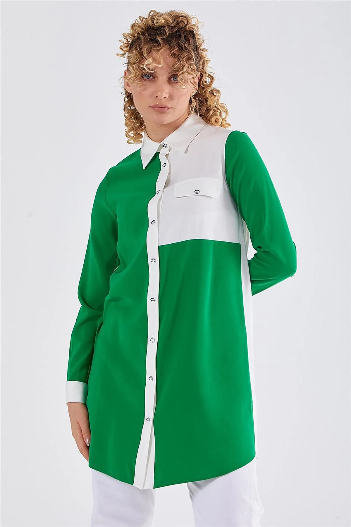 Flap Pocket Tunic Ecru-Green 