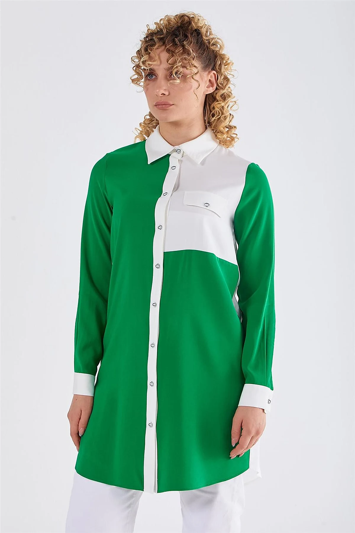 Flap Pocket Tunic Ecru-Green 