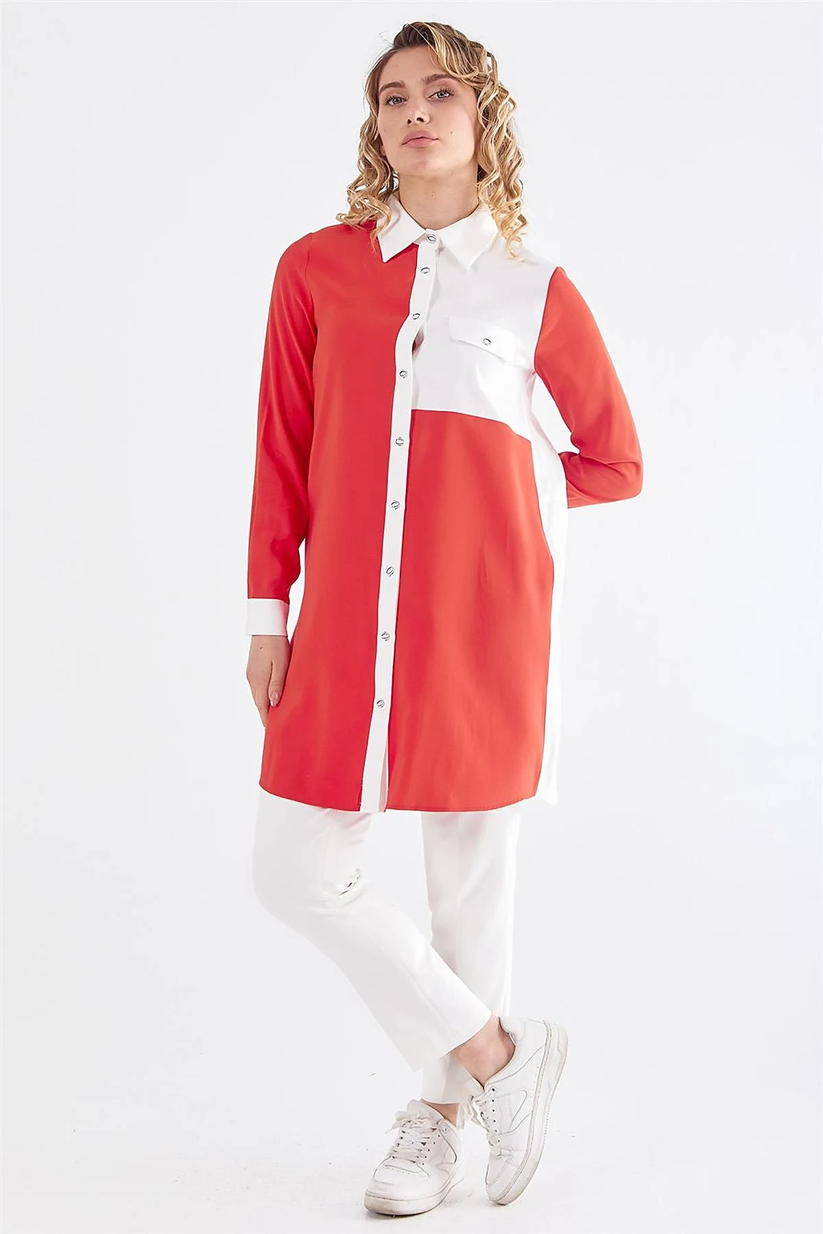 Flap Pocket Tunic Ecru-Coral