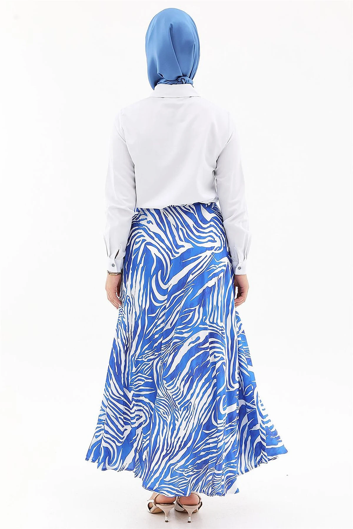 Zebra Print Belted A-line Skirt Royal Blue