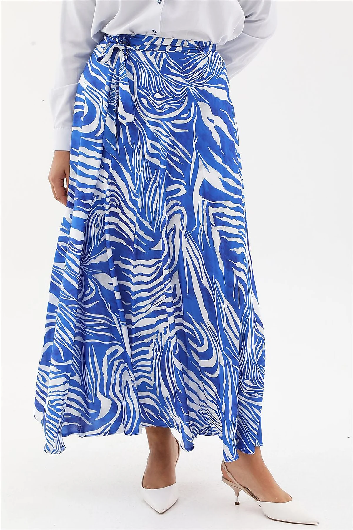 Zebra Print Belted A-line Skirt Royal Blue