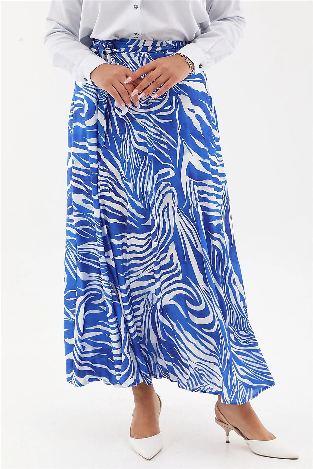 Zebra Print Belted A-line Skirt Royal Blue