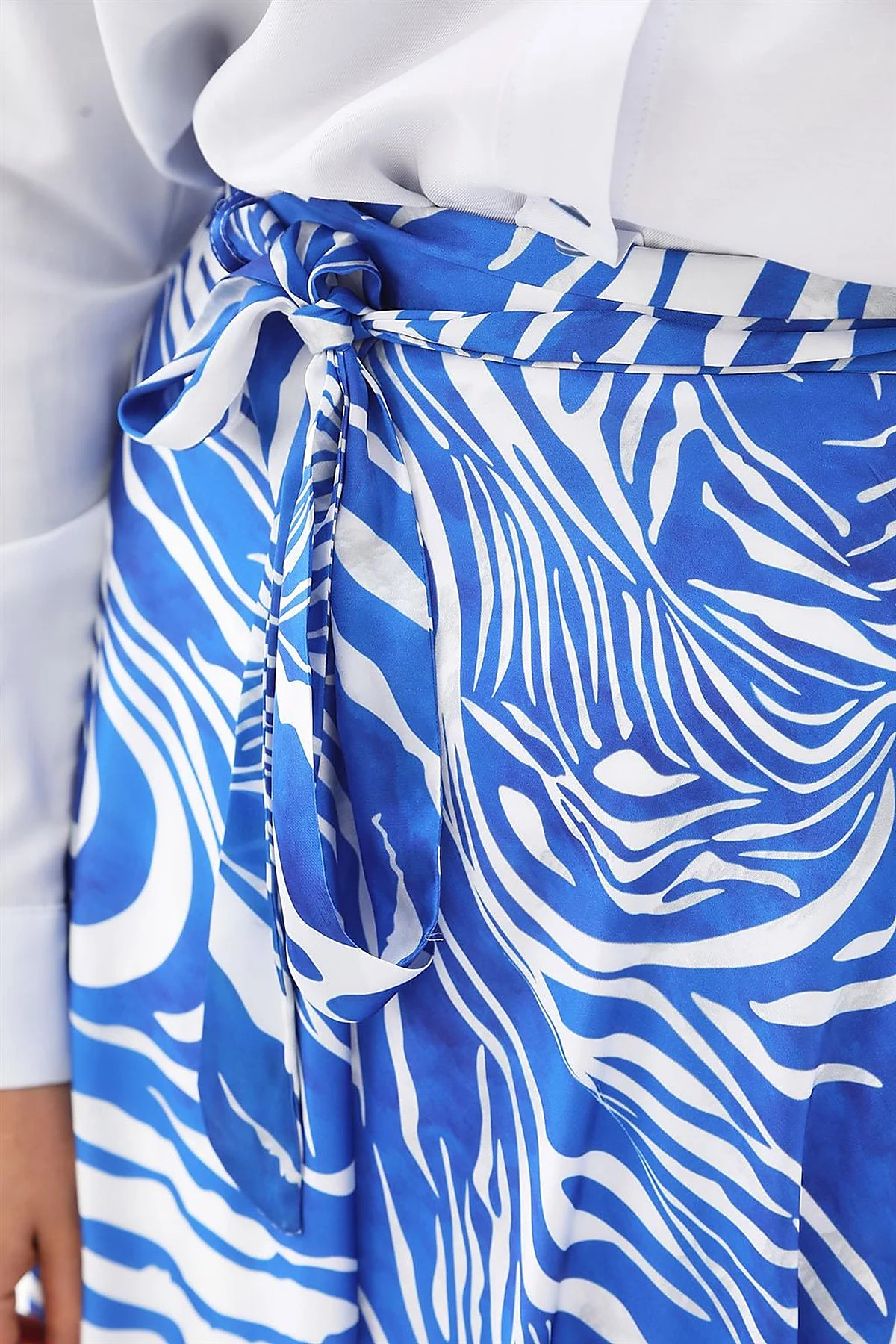 Zebra Print Belted A-line Skirt Royal Blue