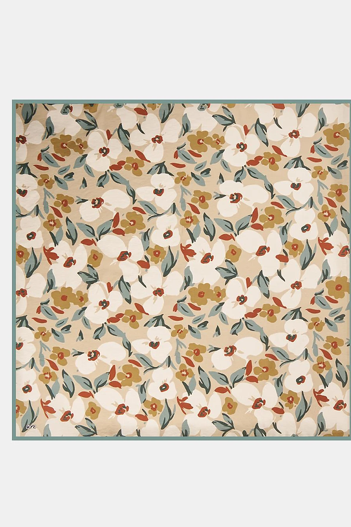 Floral Printed Viscose Scarf Beige