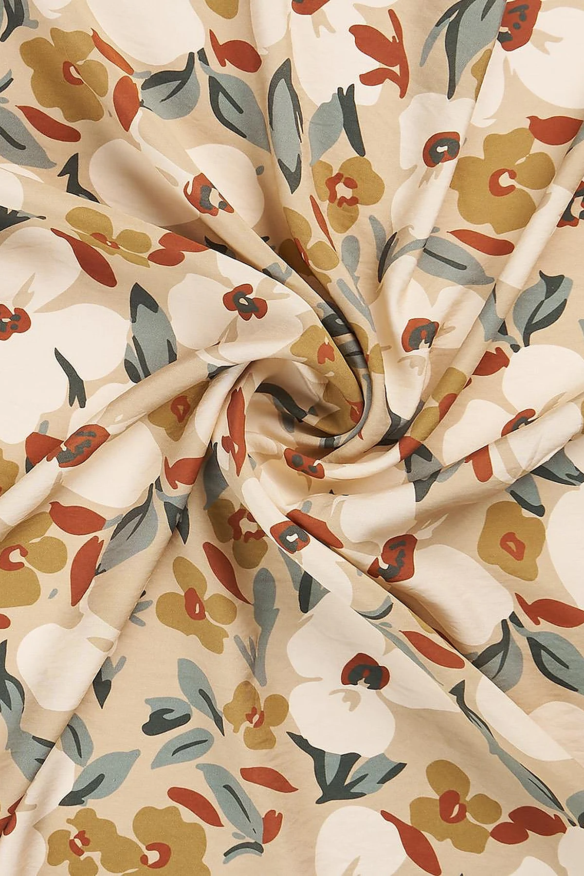 Floral Printed Viscose Scarf Beige