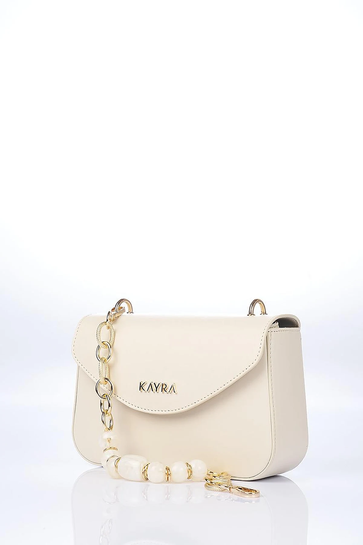 Beaded Detail Baguette Bag Cream