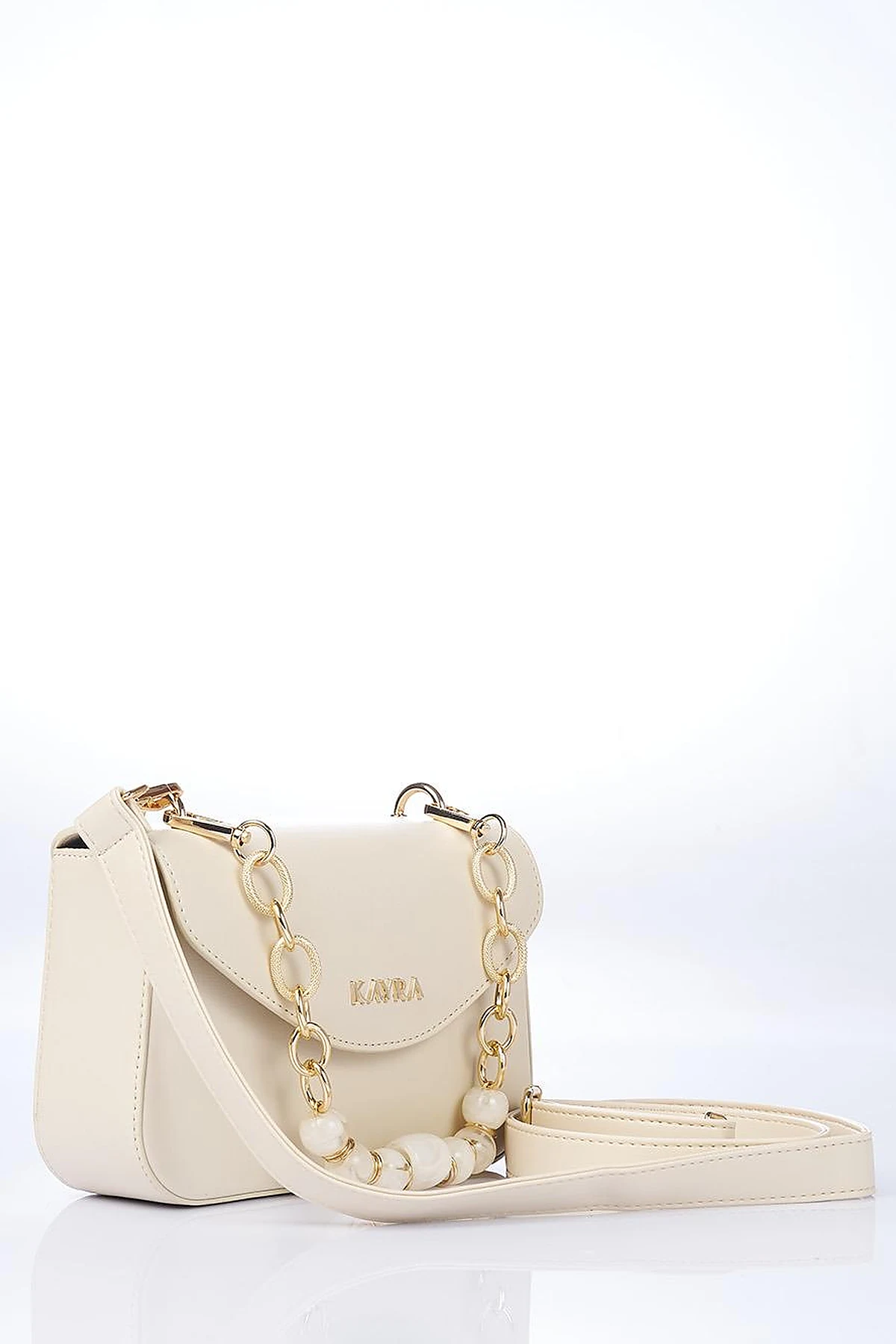 Beaded Detail Baguette Bag Cream