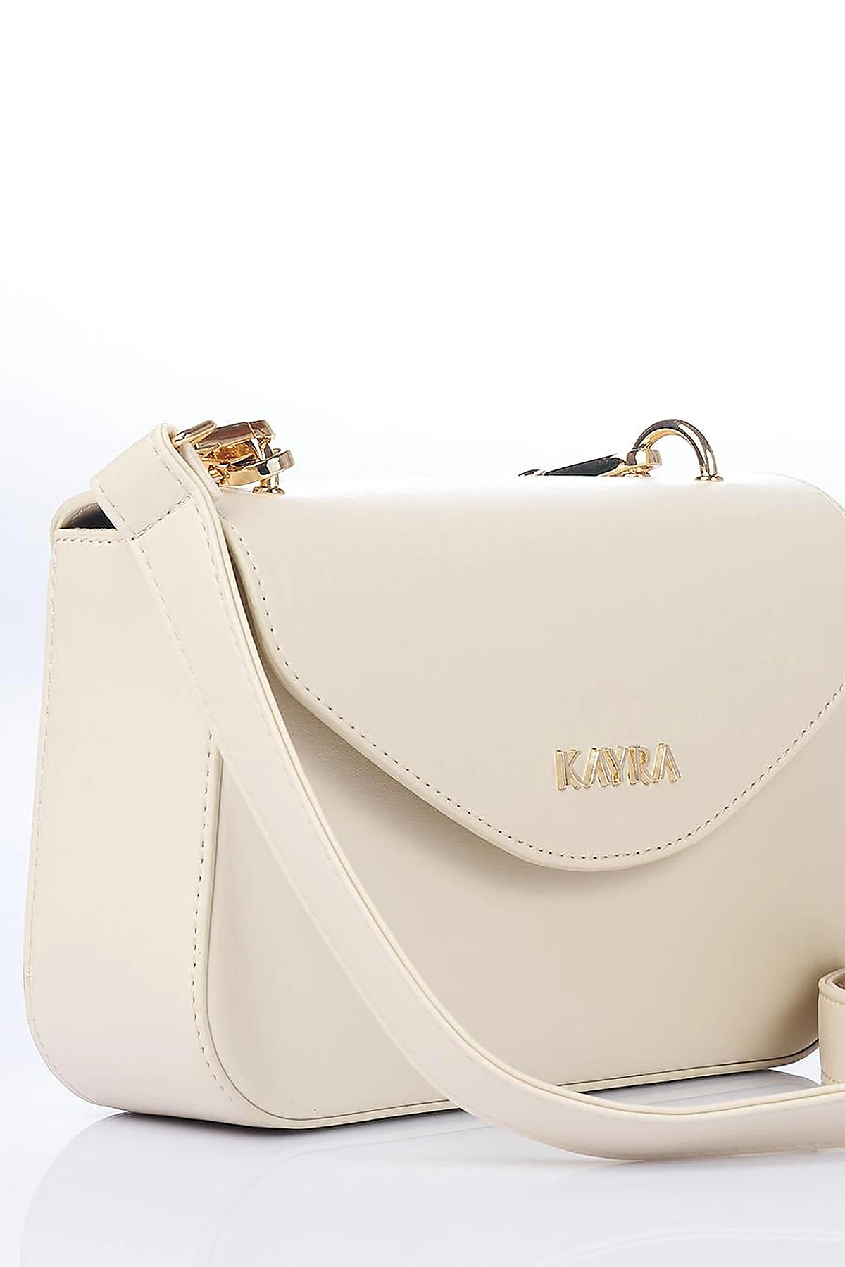 Beaded Detail Baguette Bag Cream
