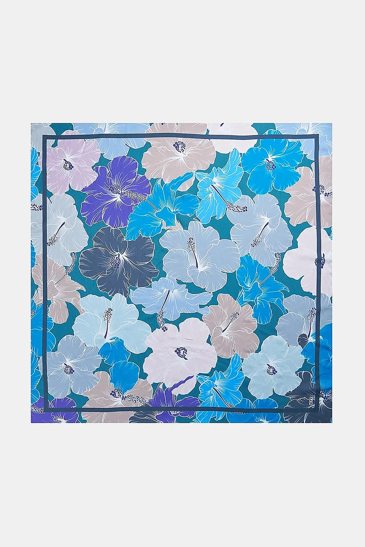 Floral Print Viscose Scarf Navy