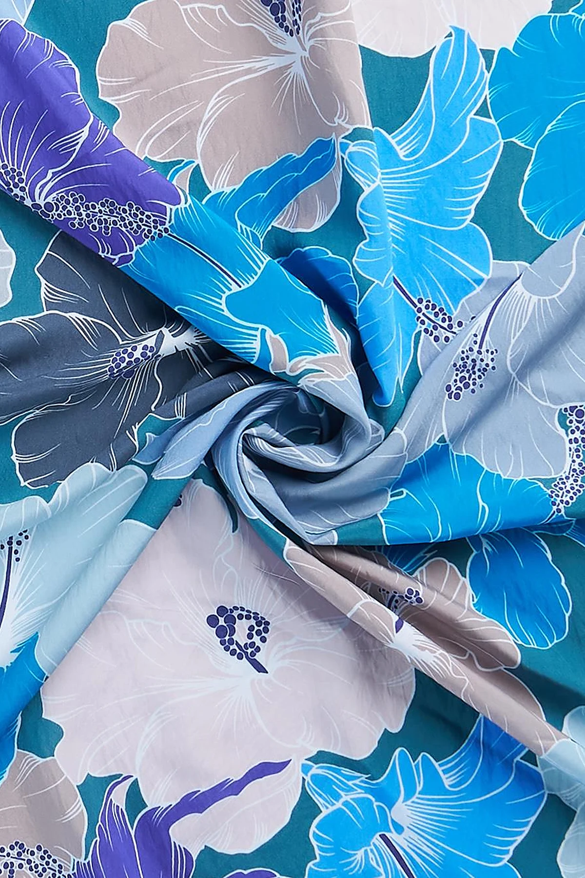 Floral Print Viscose Scarf Navy