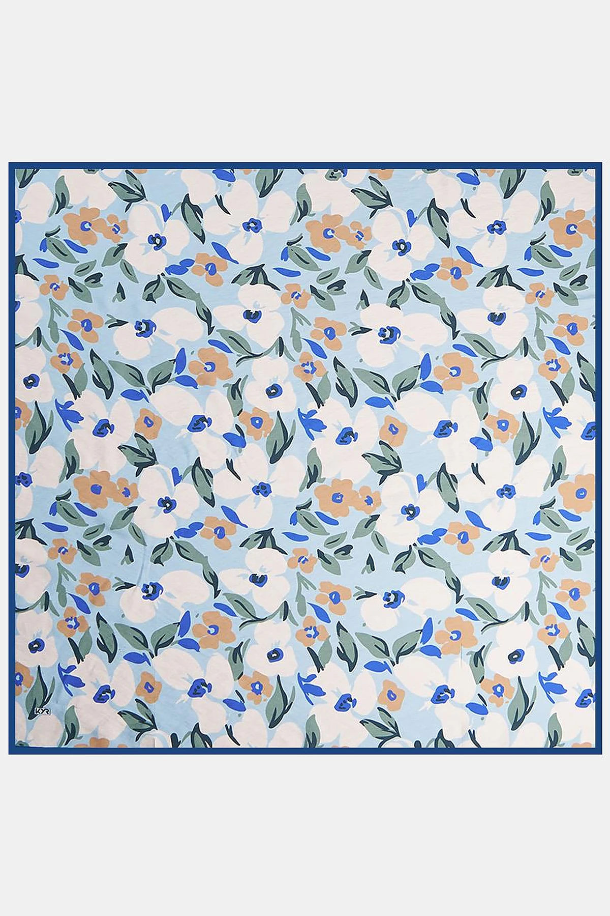 Floral Printed Viscose Scarf Blue