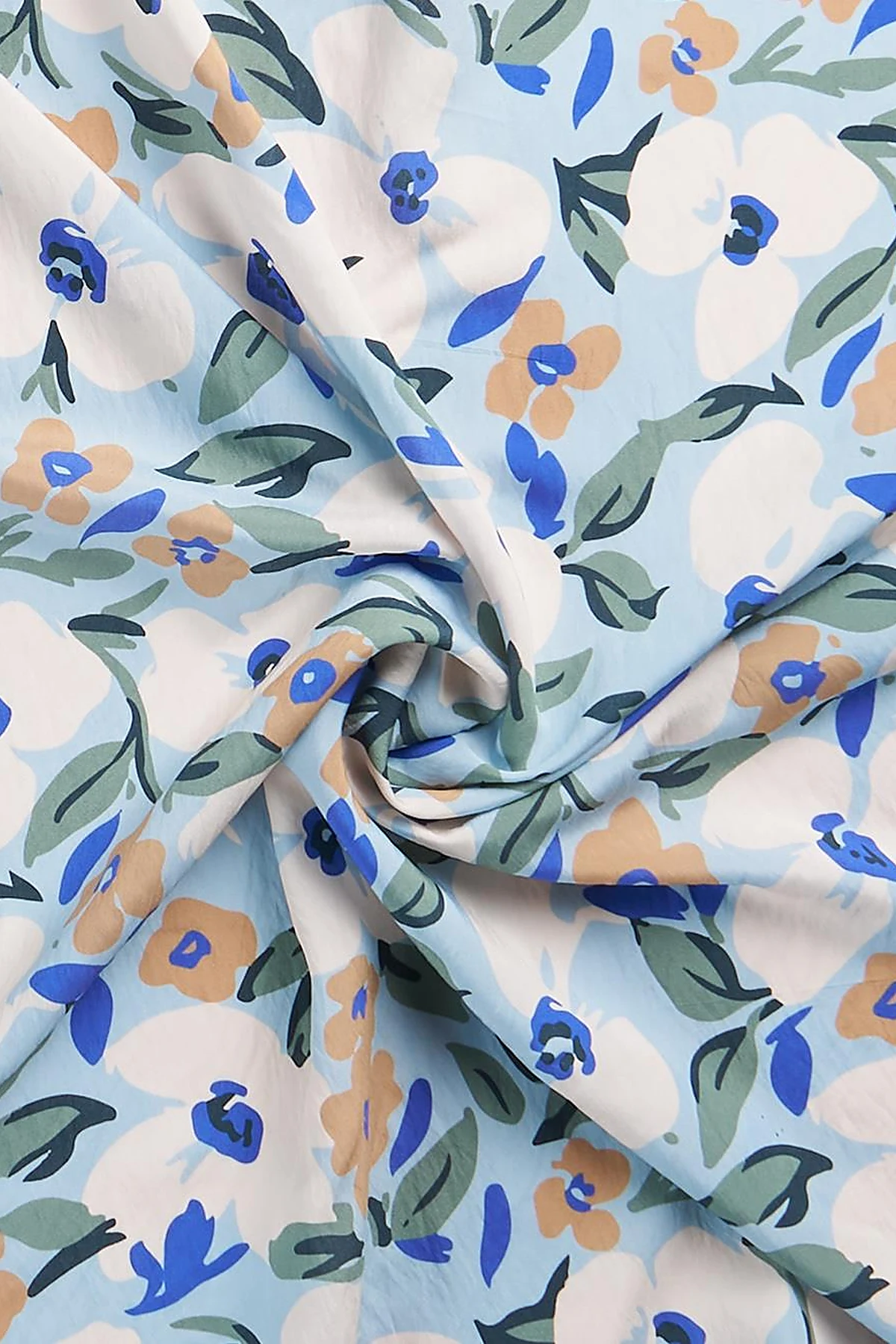 Floral Printed Viscose Scarf Blue