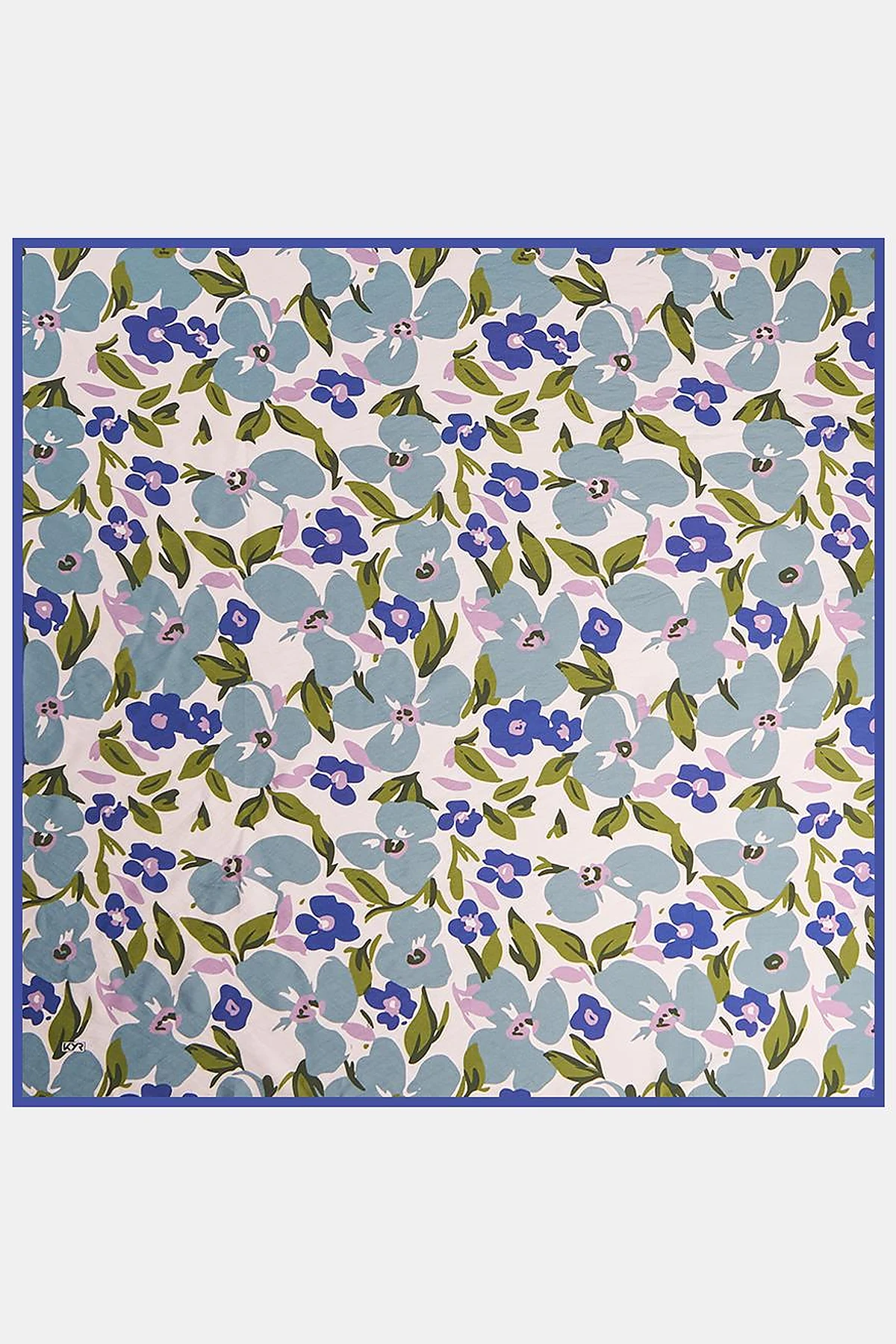 Floral Printed Viscose Scarf Navy