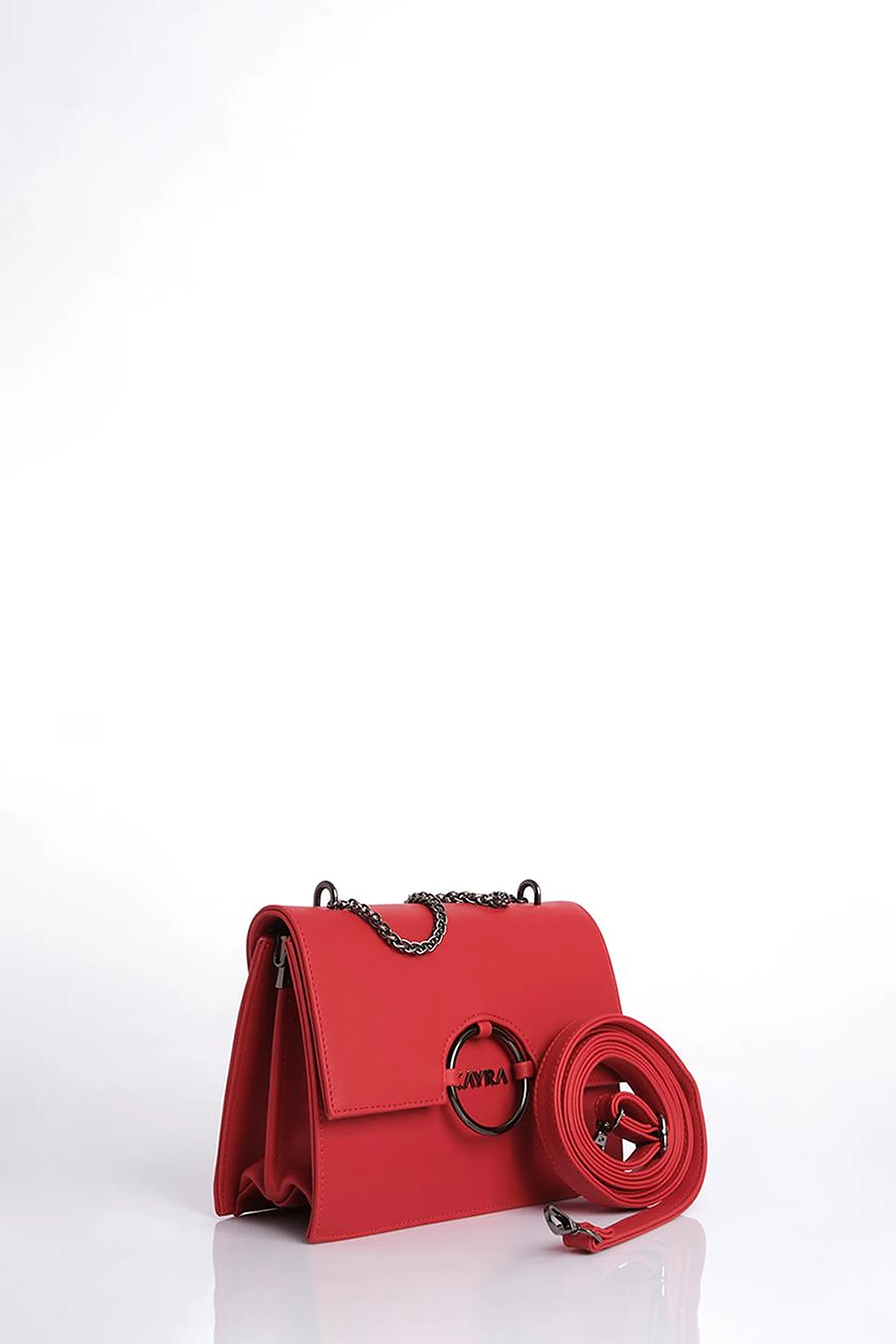 Shoulder Bag with Buckle Detailed Red