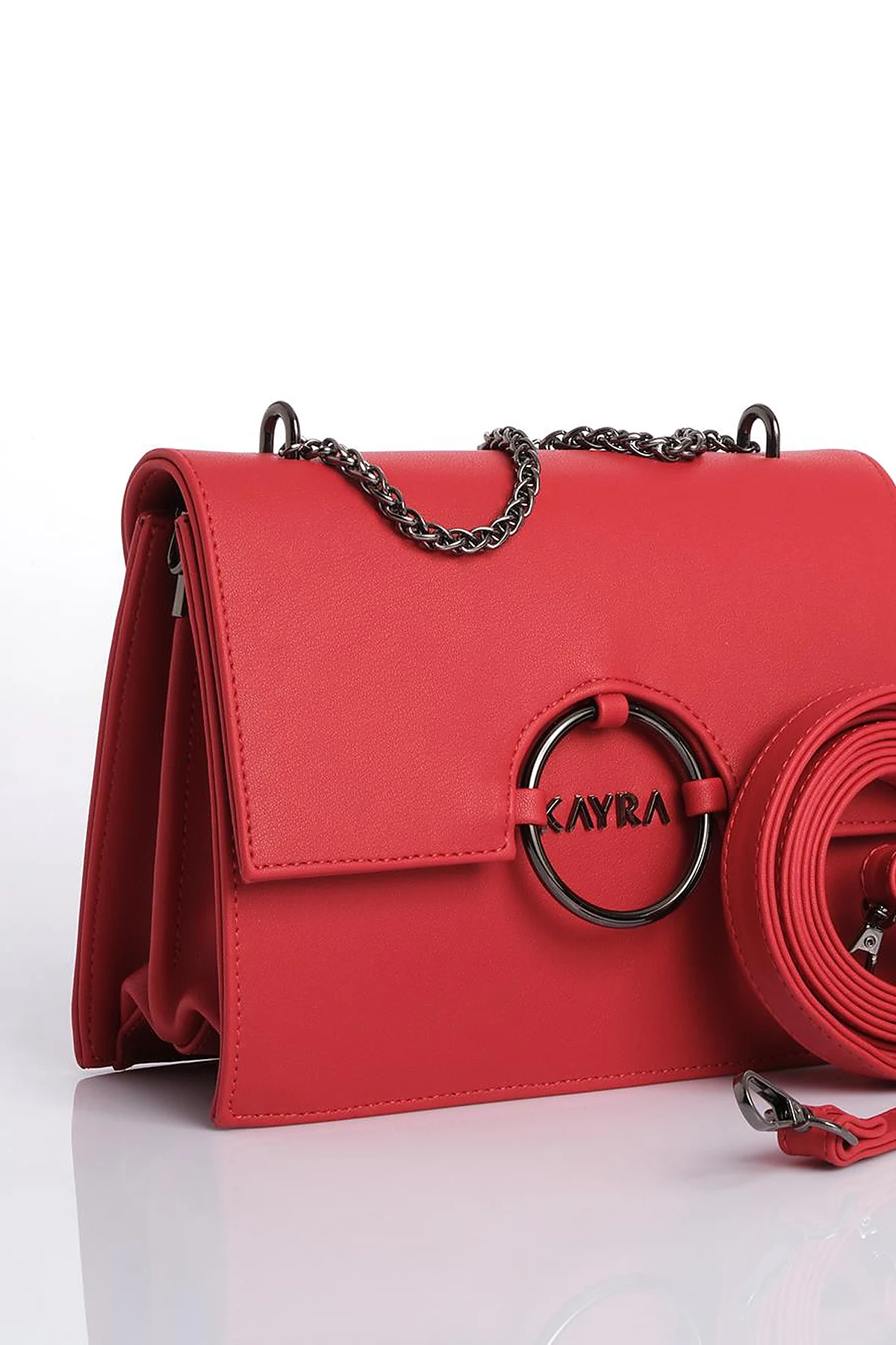 Shoulder Bag with Buckle Detailed Red