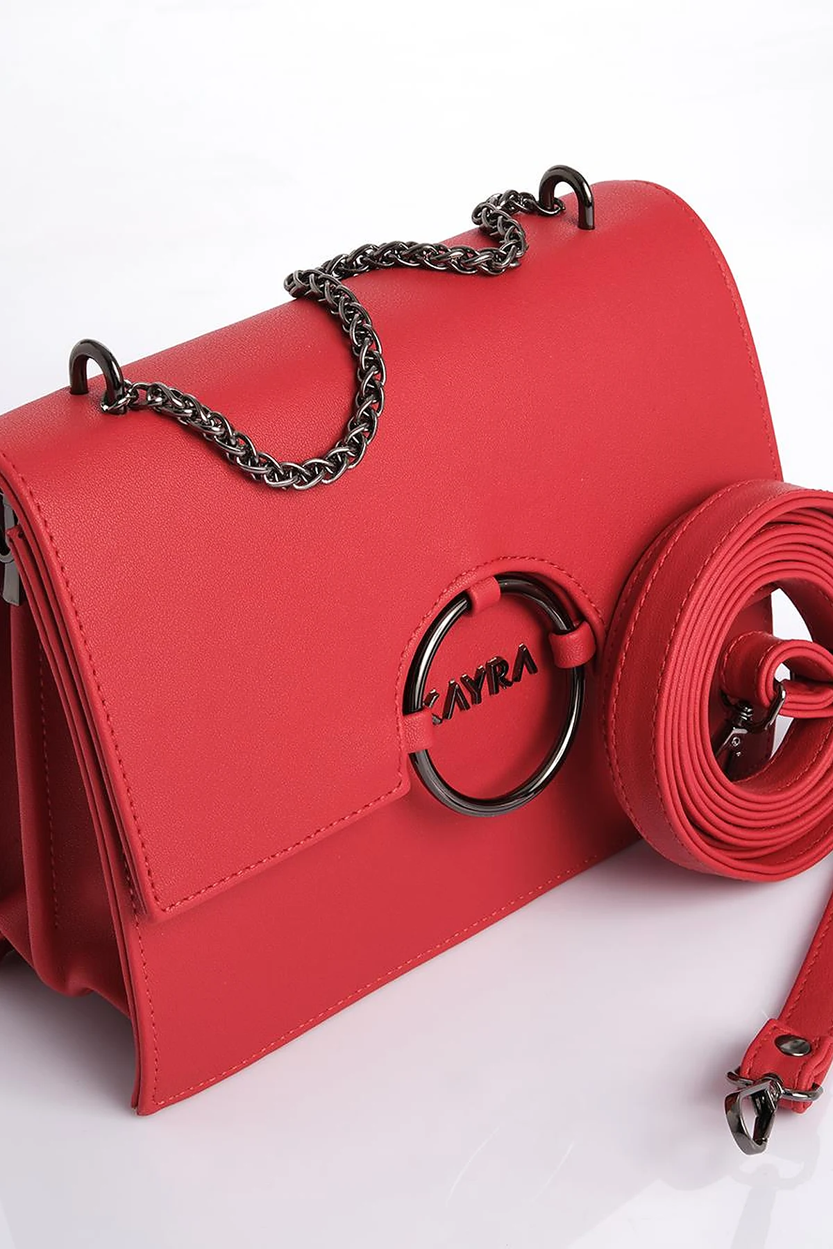Shoulder Bag with Buckle Detailed Red