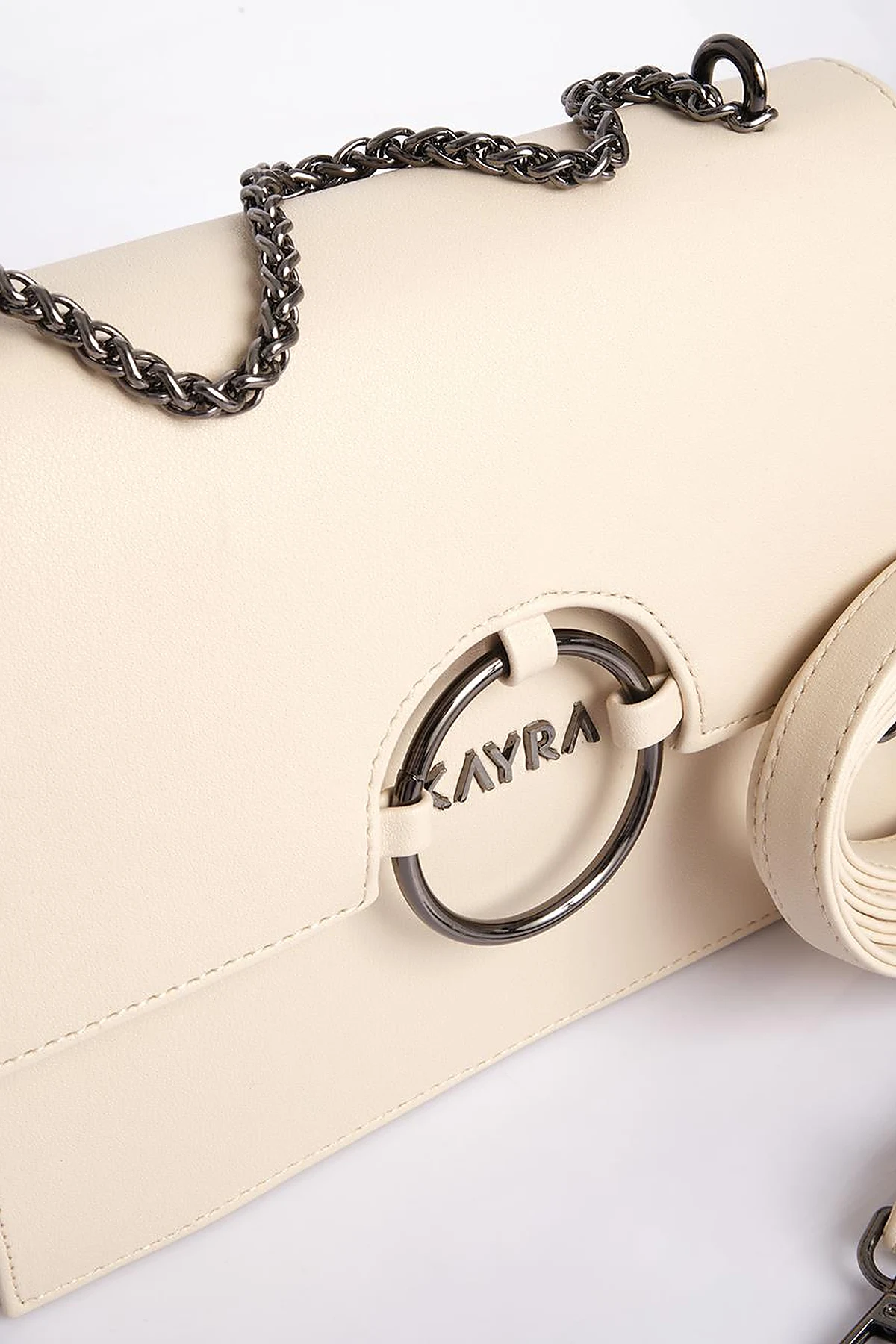 Shoulder Bag with Buckle Detailed Cream