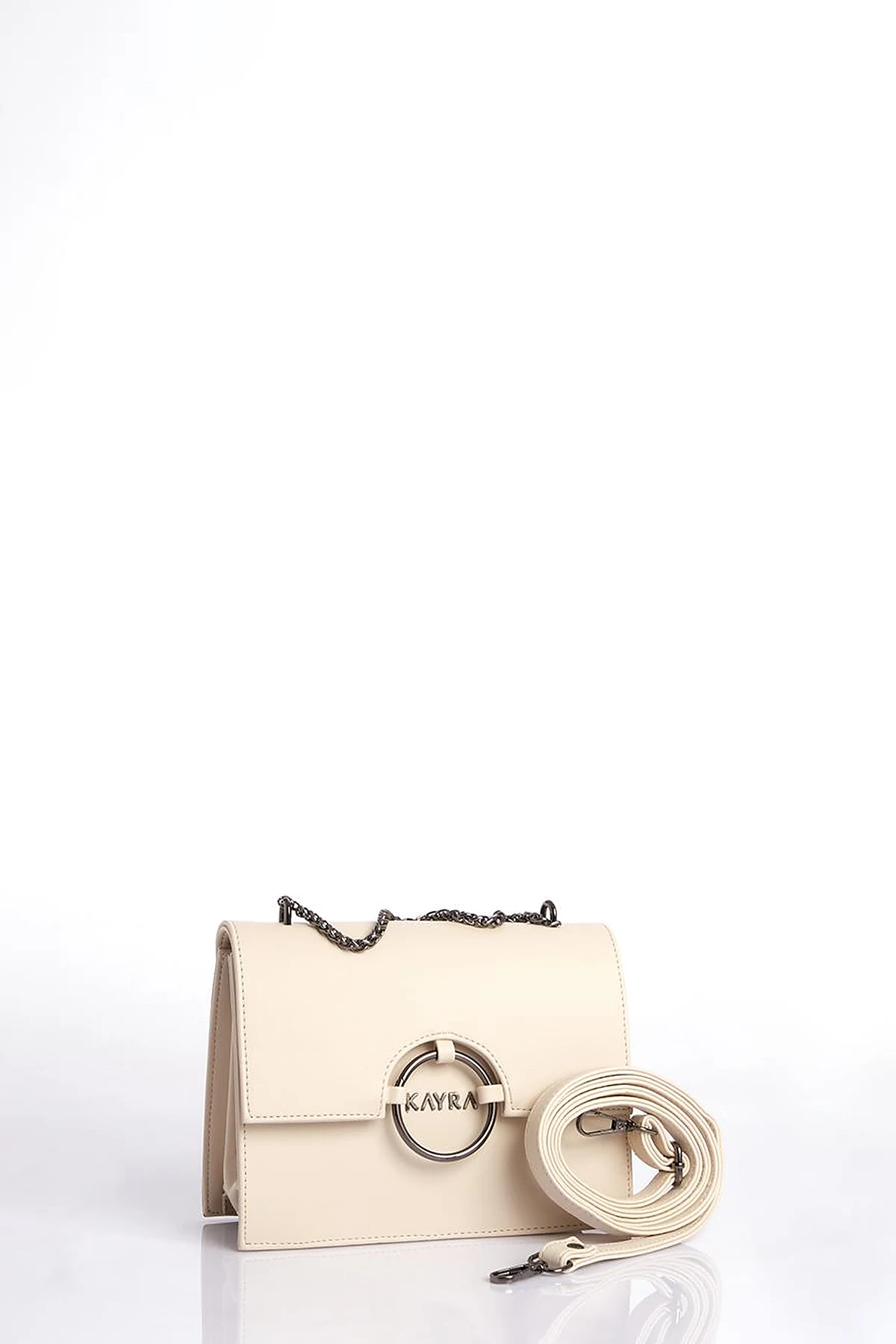 Shoulder Bag with Buckle Detailed Cream